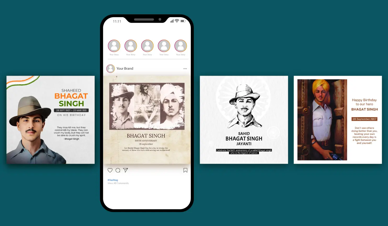 Bhagat Singh Birth Anniversary 2024: Wishes, Messages & Posters  By Postive Festival Post Maker App