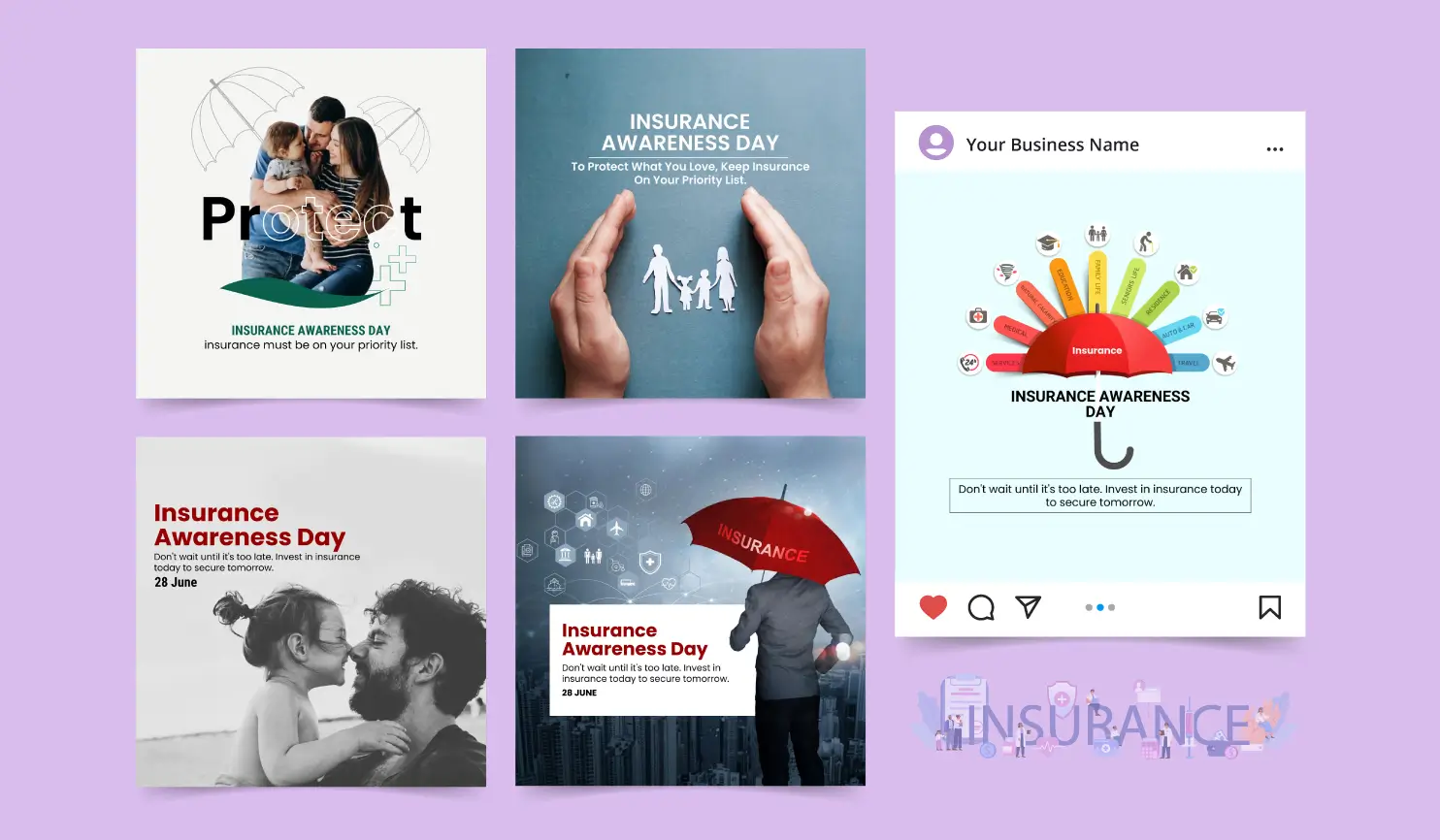 Insurance Awareness Day 2024 Posters By Postive Festival Post Maker App