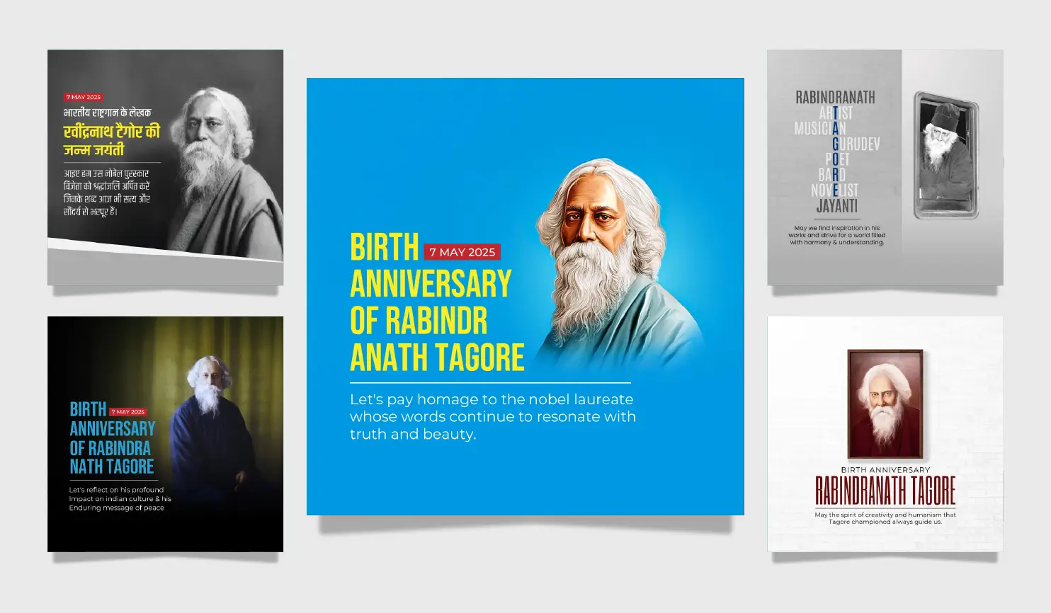 Rabindranath Tagore Jayanti 2025: Poster By Postive Festival Post Maker App