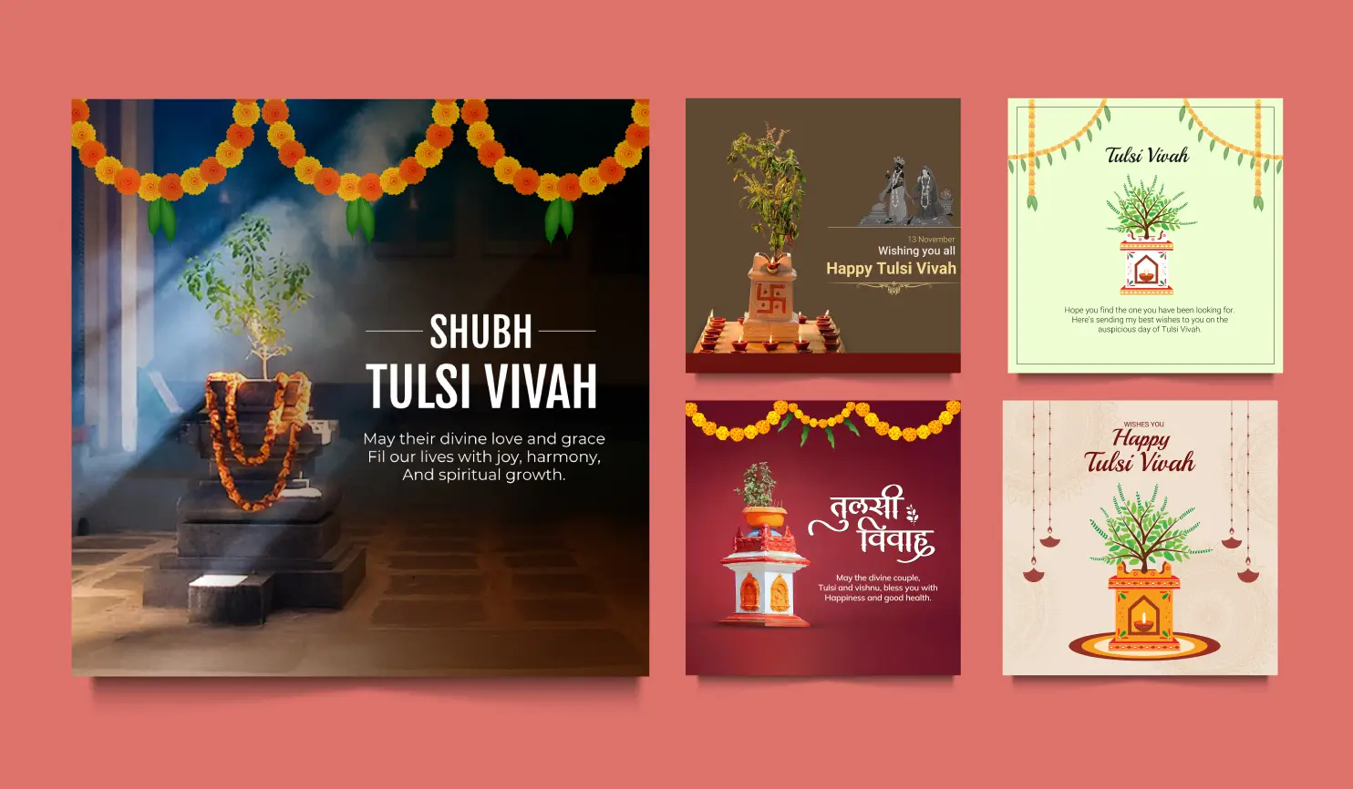 Tulsi Vivah 2024: Date, Puja Muhurat, Celebration & Wishes By Postive Festival Post Maker App